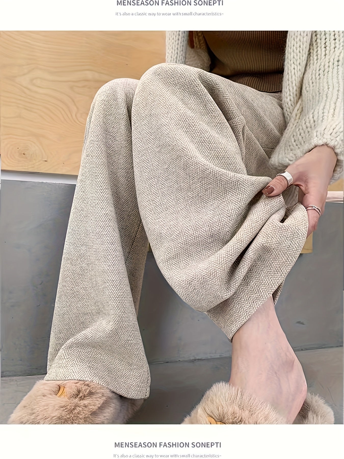 Pantalones Elegantes de Pierna Ancha en Pata de Gallo para Mujeres con Cintura Alta y Cierre de Botón Frontal con Pliegues