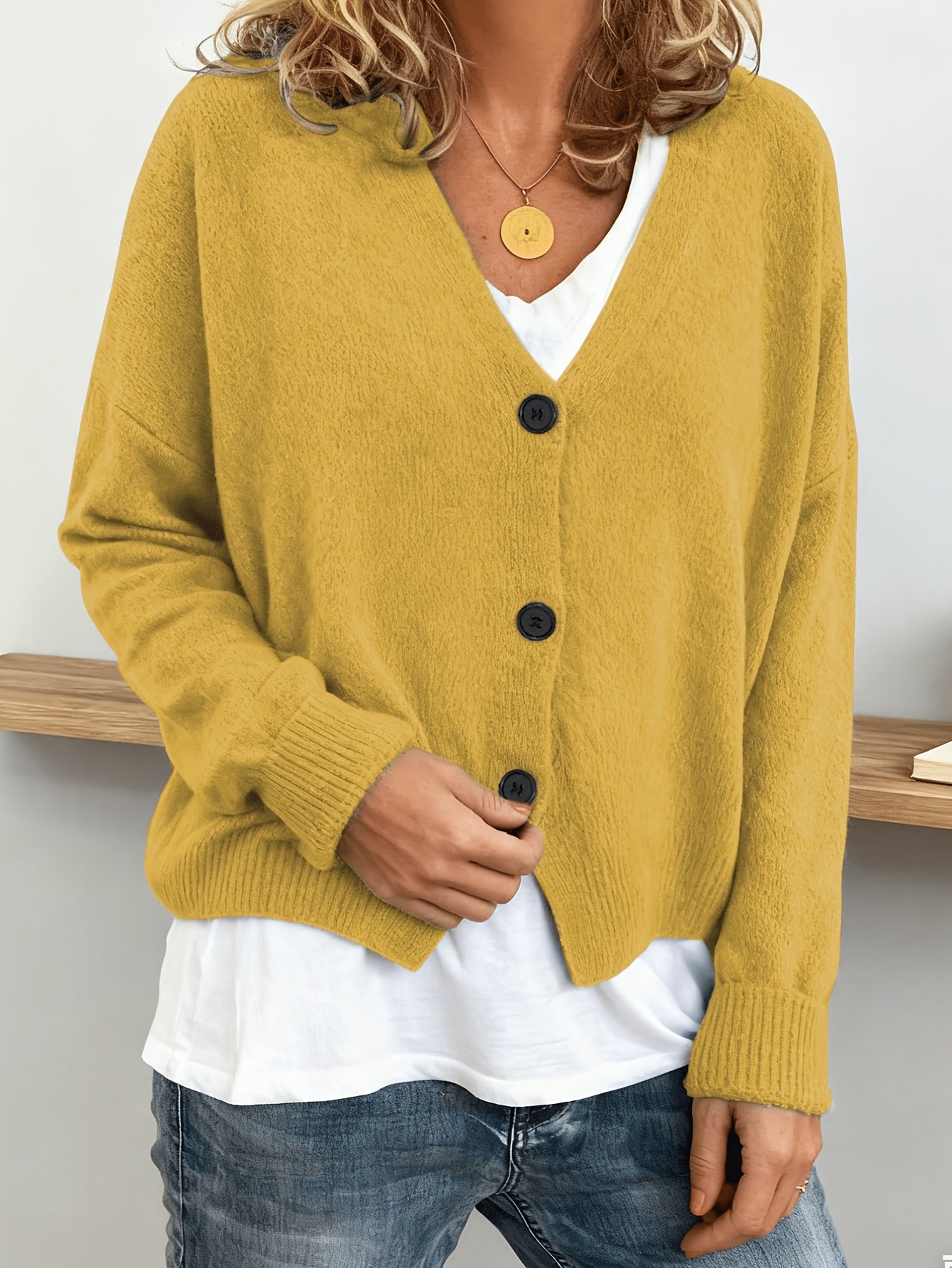 Suéter Cardigan Cómodo para Mujeres con Cuello en V, Manga Larga, Botones en la Parte Delantera, Estilo Relajado y Oversized