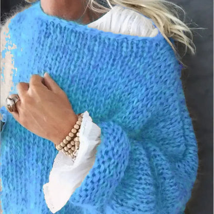 Suéter de Mohair Cómodo de Punto para Mujeres con Cuello Amplio y Mangas Largas de Estilo Relajado y Oversized
