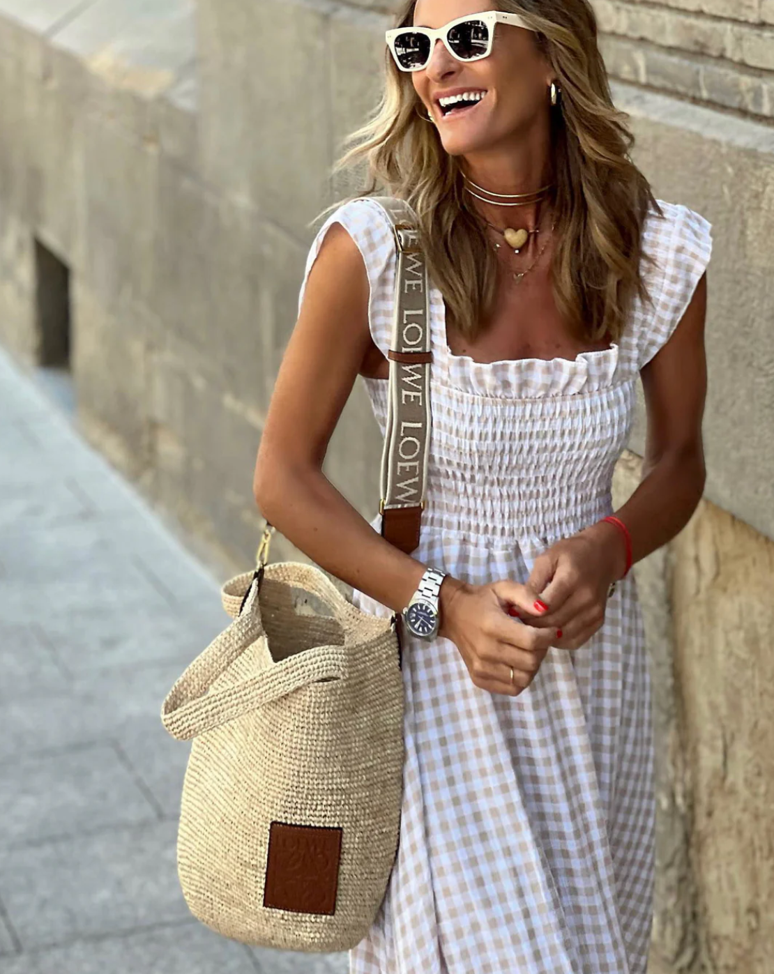Vestido Maxi de Gingham para Mujeres con Cuello Cuadrado, Mangas con Volantes y Estilo Bohemio