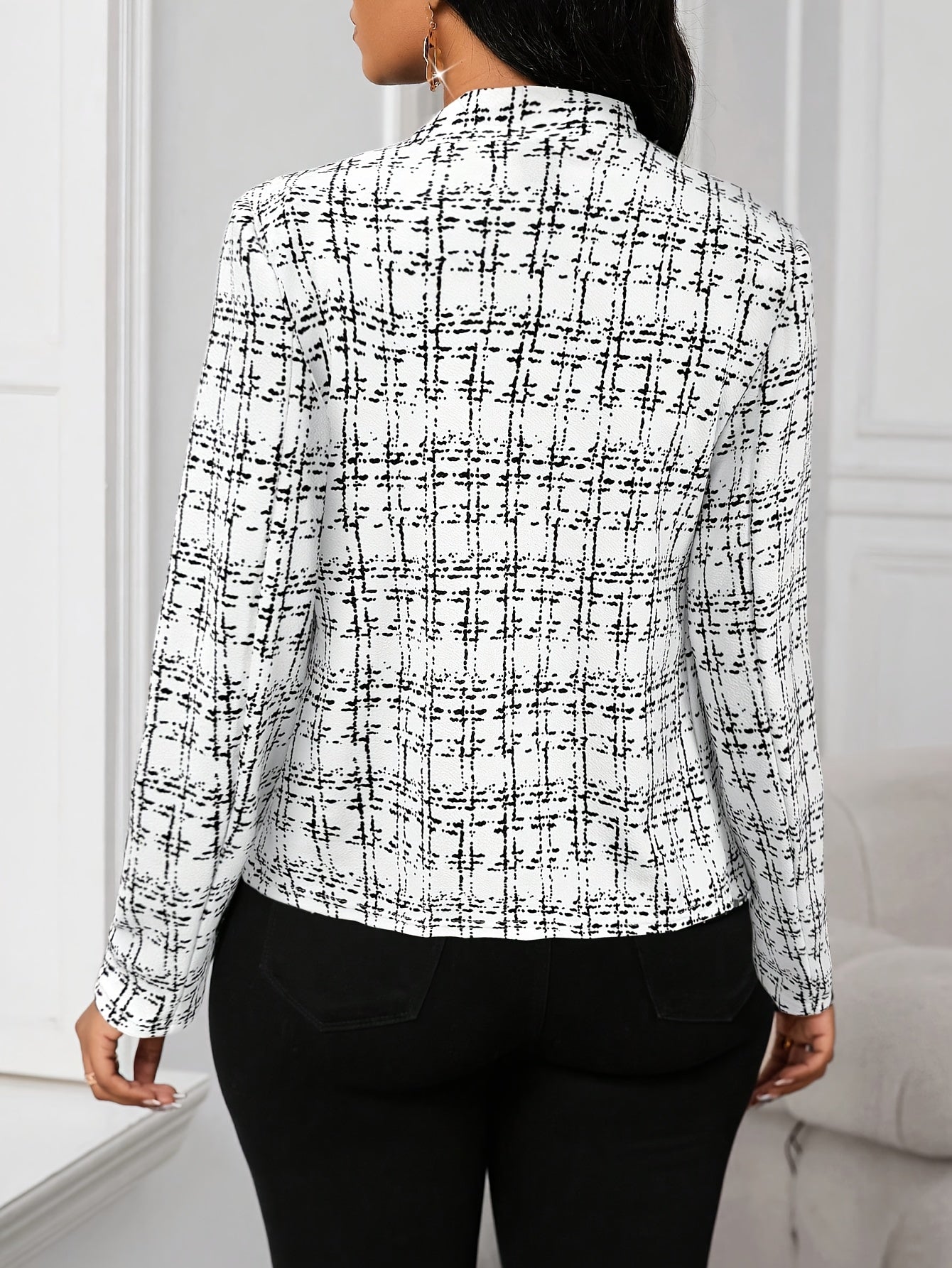 Blazer de Tweed Elegante para Mujeres con Cuello de Solapa, Manga Larga, Estilo Ajustado