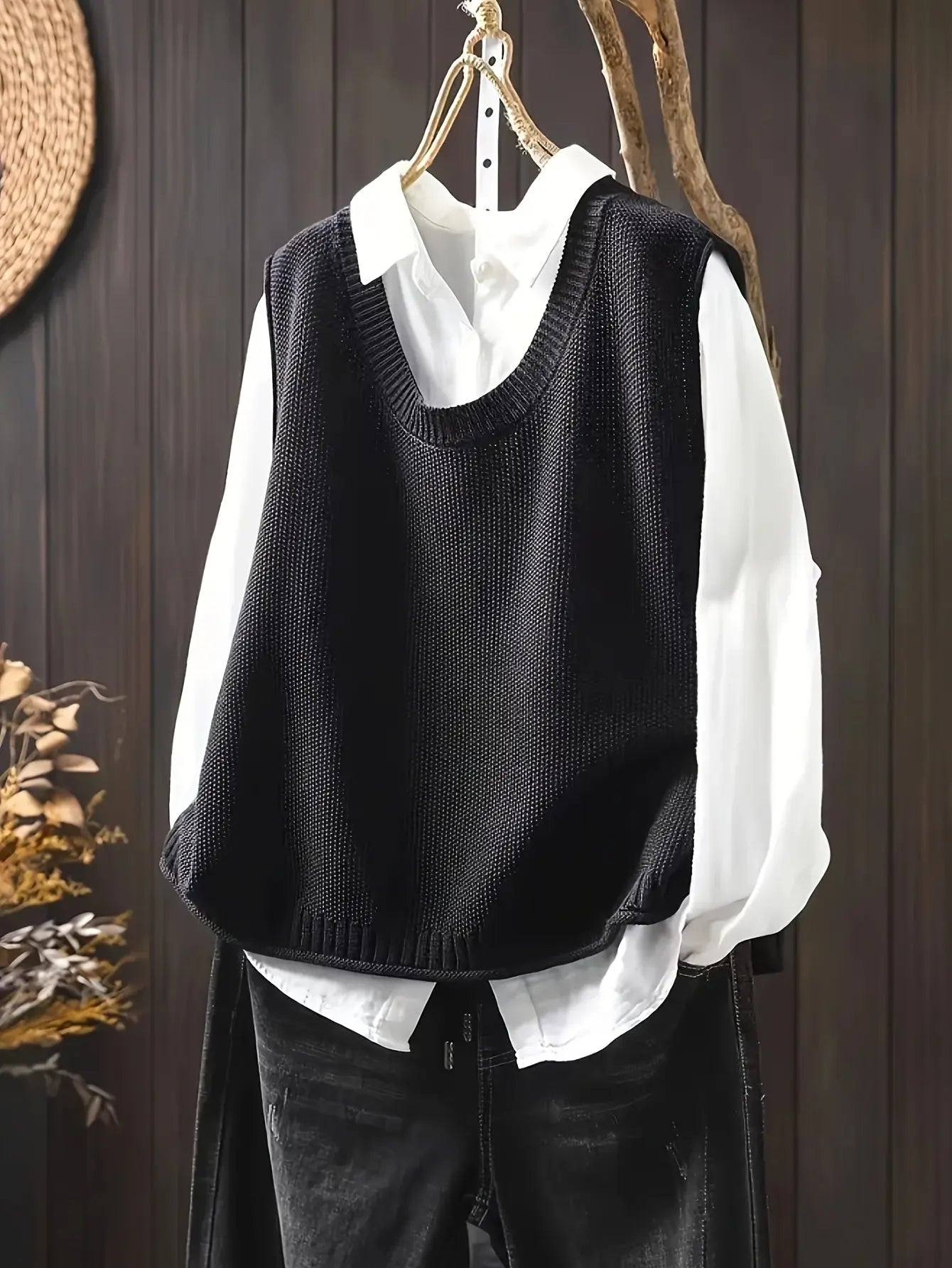 Chaleco de Suéter Cómodo para Mujeres con Cuello Redondo, Sin Mangas, Botones en la Parte Posterior, Estilo Relajado y Oversized