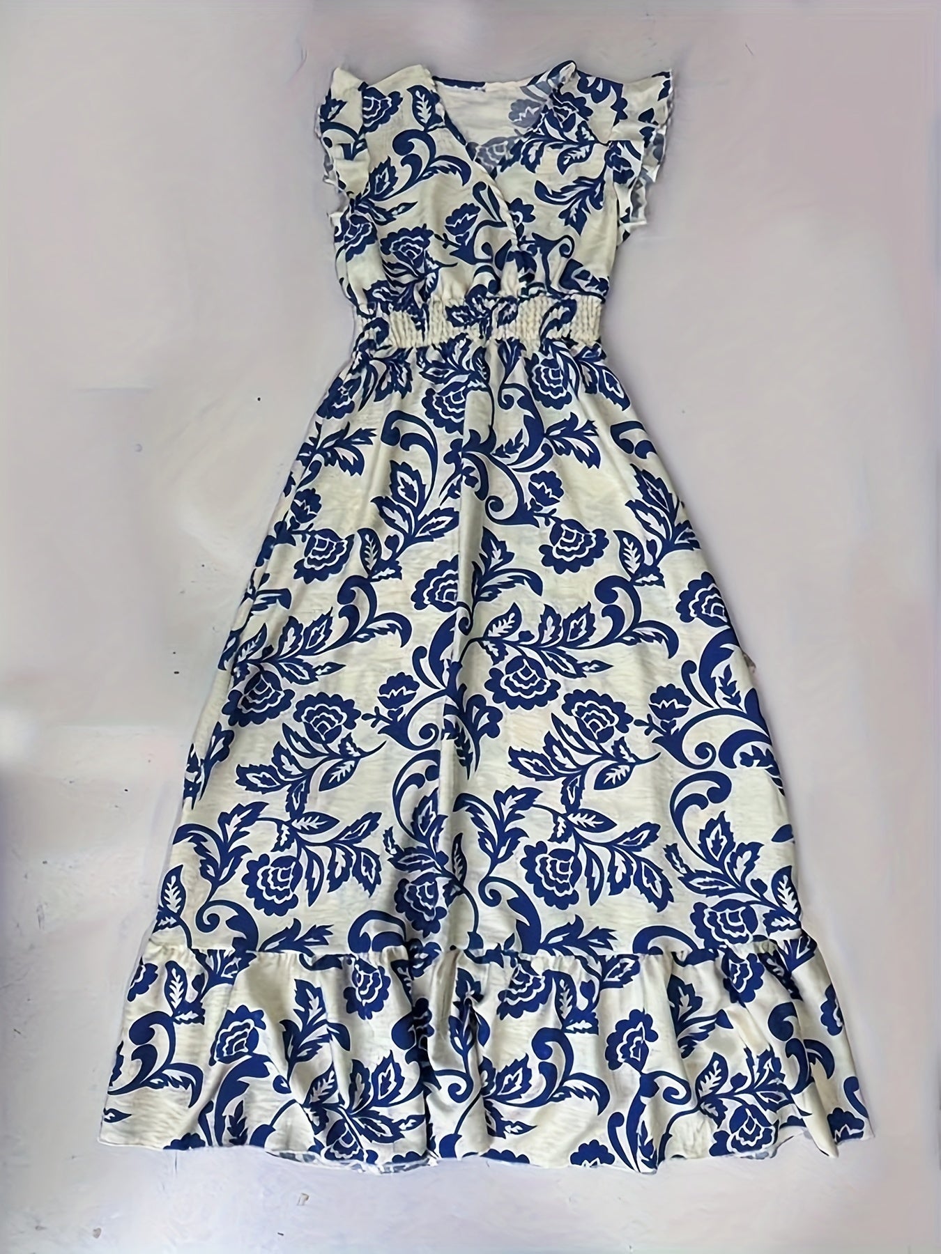 Vestido Maxi Envolvente Sin Esfuerzo para Mujeres con Escote en V, Mangas de Volante, Cintura Fruncida y Dobladillo con Volantes
