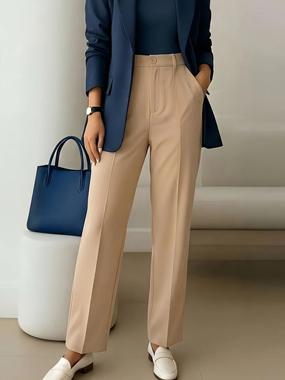 Pantalones Elegantes de Pierna Ancha para Mujeres con Cintura Alta y Pliegues, Estilo Oficina