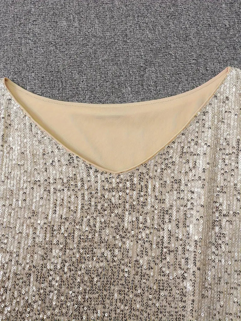 Elegante Vestido Mini de Lentejuelas para Mujeres con Manga Murciélago Descubierta Cuerpo Ajustado Brillante Estilo Formal para Fiestas
