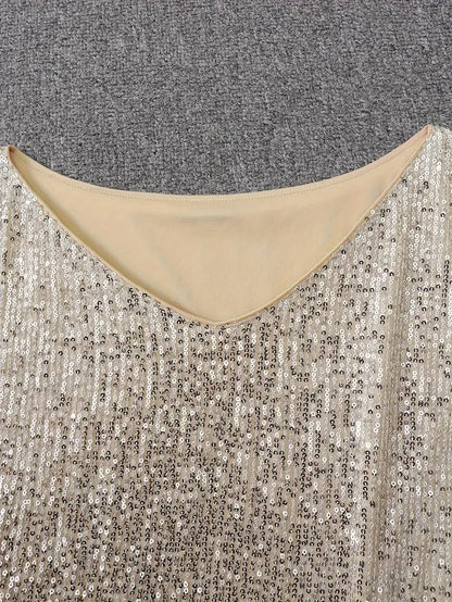 Elegante Vestido Mini de Lentejuelas para Mujeres con Manga Murciélago Descubierta Cuerpo Ajustado Brillante Estilo Formal para Fiestas