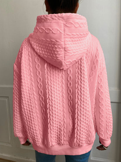 Sudadera de Punto Trenzado Cómoda para Mujeres con Capucha Ajustable de Cordón, Manga Larga, Estilo Relajado y Oversized