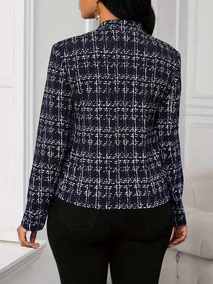 Blazer de Tweed Elegante para Mujeres con Cuello de Solapa, Manga Larga, Estilo Ajustado