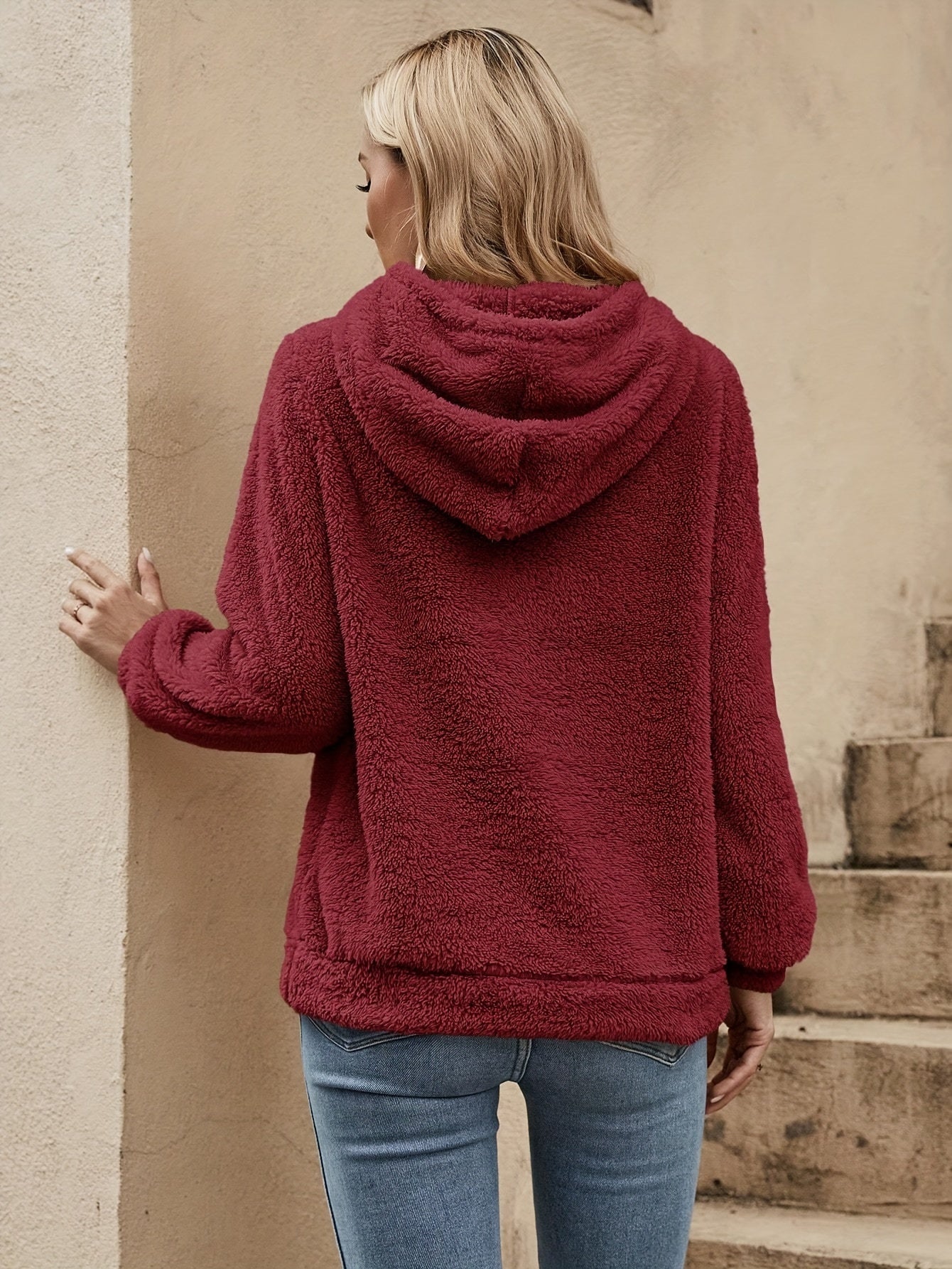 Sudadera cómoda de forro polar Sherpa para mujeres con capucha ajustable, de manga larga, estilo relajado y oversize