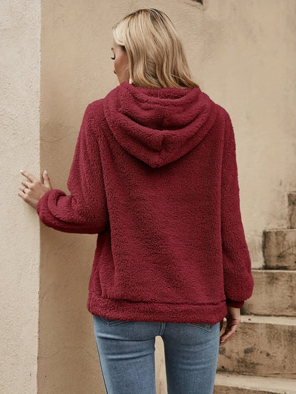Sudadera cómoda de forro polar Sherpa para mujeres con capucha ajustable, de manga larga, estilo relajado y oversize