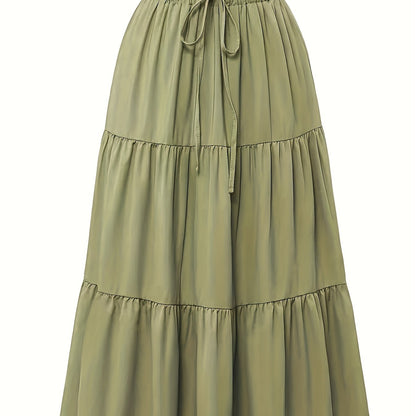 Falda Maxi Con Volantes Sin Esfuerzo para Mujeres con Cintura Paperbag y Cordón, Estilo Bohemio