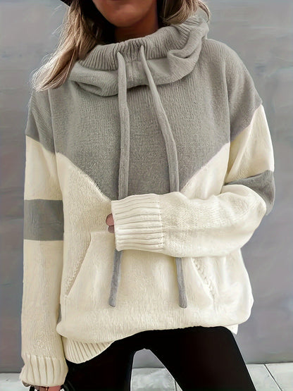 Suéter Colorblock Cómodo para Mujeres con Cuello Cowl de Manga Larga, Estilo Relajado y Oversized