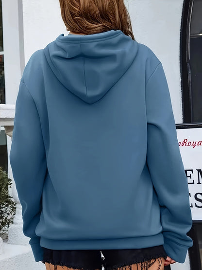 Sudadera de Forro Polar Cómoda para Mujeres con Capucha Ajustable, Manga Larga, Bolsillo Canguro, Estilo Oversized