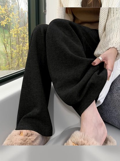 Pantalones Elegantes de Pierna Ancha en Pata de Gallo para Mujeres con Cintura Alta y Cierre de Botón Frontal con Pliegues