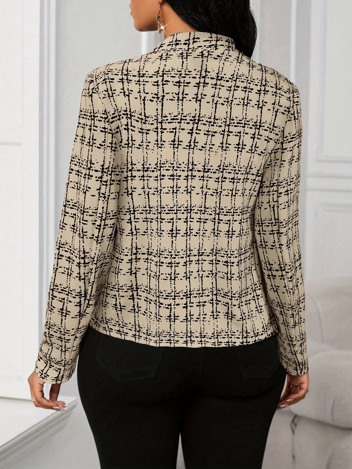 Blazer de Tweed Elegante para Mujeres con Cuello de Solapa, Manga Larga, Estilo Ajustado