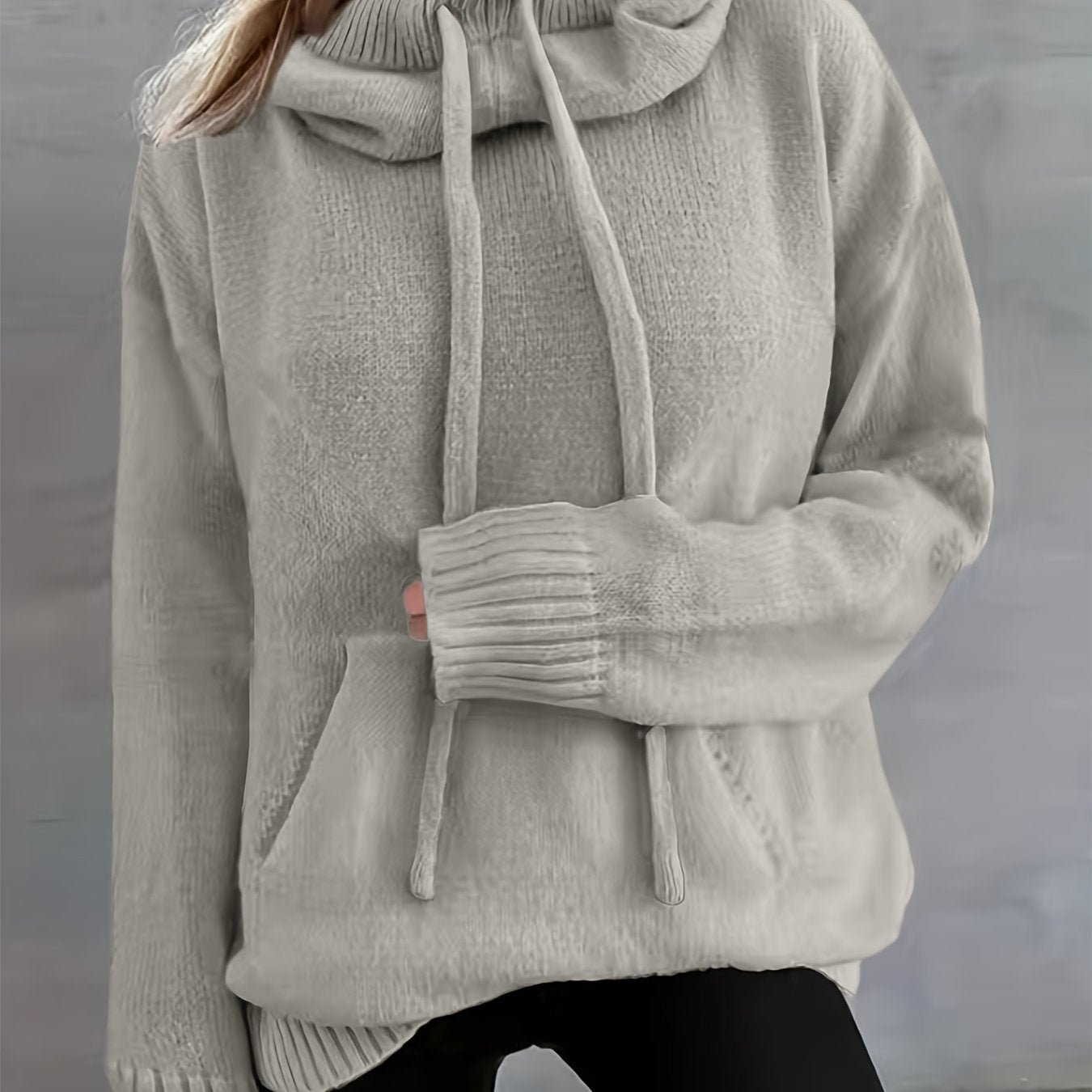 Suéter de punto cómodo para mujeres con cuello de capa, manga larga, cordón y estilo oversized