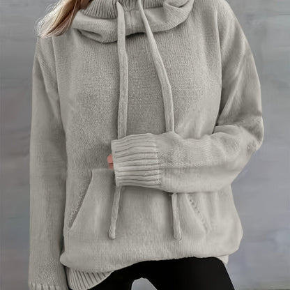 Suéter de punto cómodo para mujeres con cuello de capa, manga larga, cordón y estilo oversized
