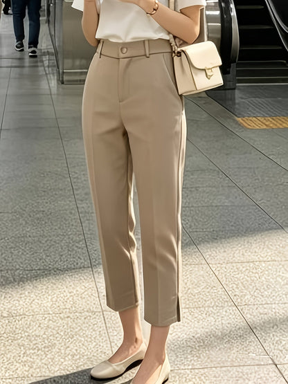 Pantalones Elegantes a Medida para Mujeres con Cintura Alta, Botón Frontal y Abertura Lateral en el Tobillo