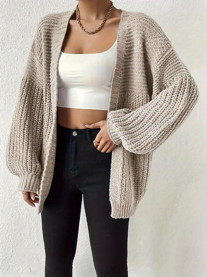 Cárdigan de Punto Grueso Cómodo para Mujeres con Frente Abierto y Mangas Globo, Estilo Oversized y Relajado