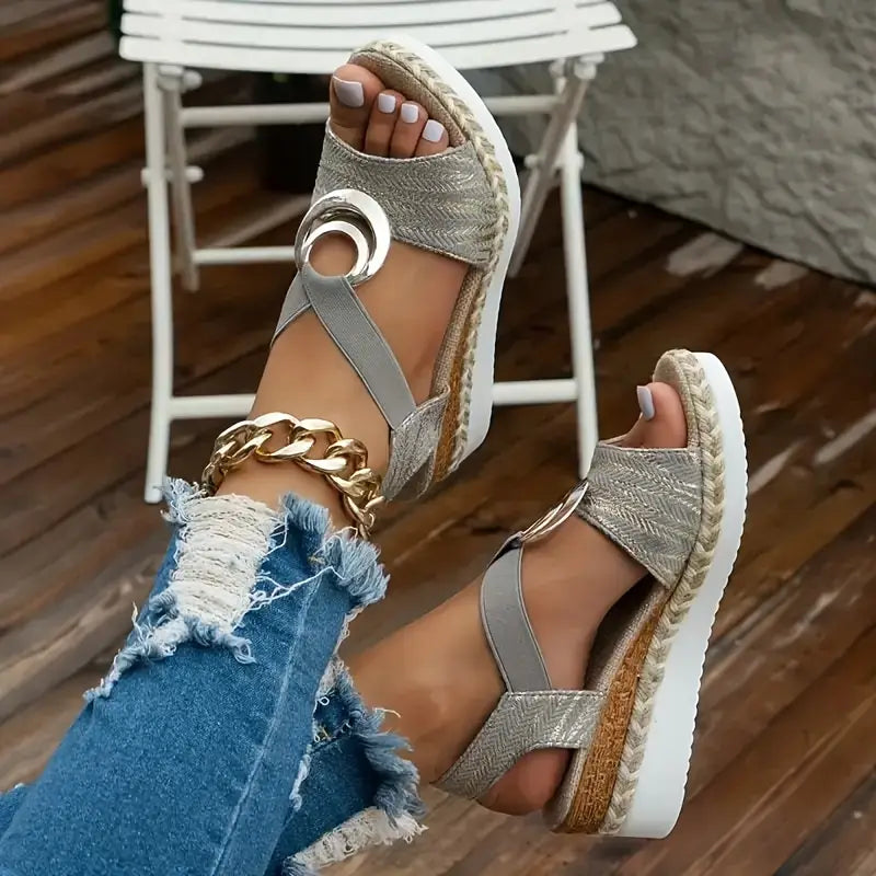 Sandalias de Cuña de Espadrille Cómodas para Mujeres con Correa de Hebilla y Punta Abierta