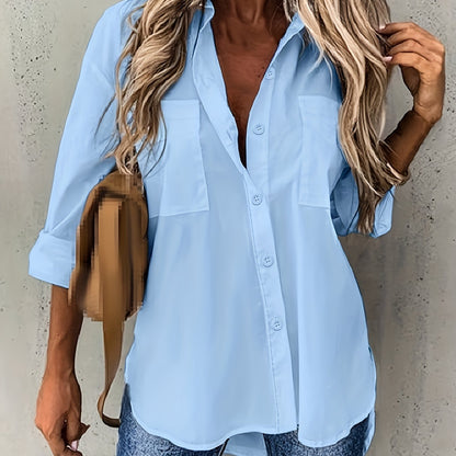 Camisa de Manga Larga de Color Sólido para Mujeres