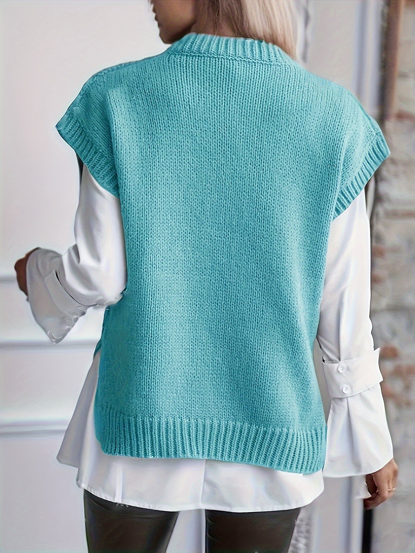 Chaleco de Punto Trenzado Cómodo para Mujeres con Cuello Redondo Sin Mangas Estilo Oversized