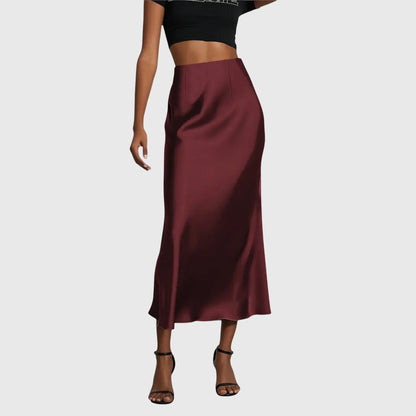 Falda Maxi Elegante para Mujeres con Cintura Alta, Corte en Sesgo de Satén, Ajustada, Estilo Casual para Salir