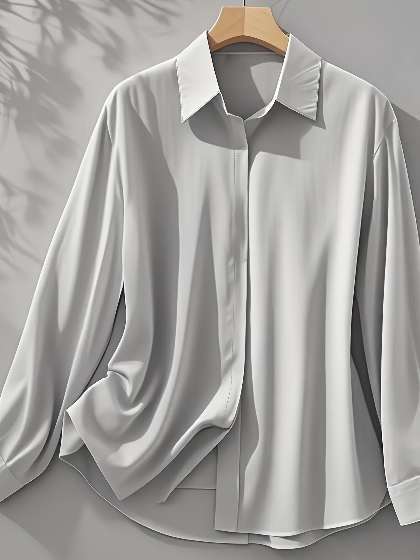 Blusa de Satén Elegante para Mujeres con Cuello de Manga Larga y Botones en la Parte Delantera Estilo Relajado y Sedoso