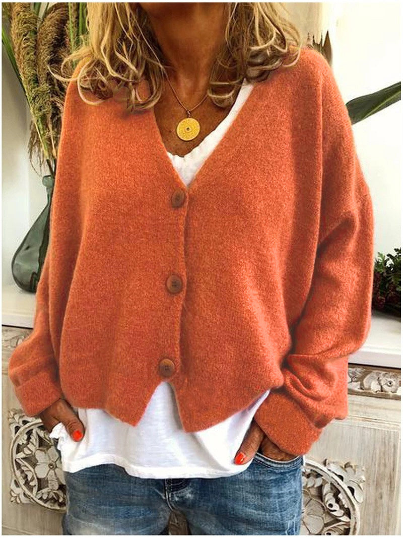 Cárdigan de Punto Cómodo para Mujeres con Cuello en V, Manga Larga, Botones Frontal, Estilo Oversized y Relajado
