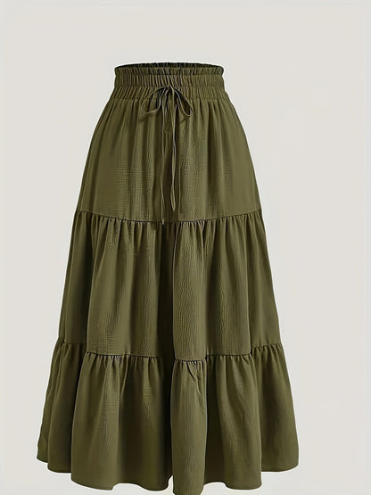Falda Maxi Con Volantes Sin Esfuerzo para Mujeres con Cintura Paperbag y Cordón, Estilo Bohemio