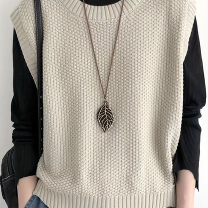 Chaleco de Suéter de Punto Grueso Cómodo para Mujeres con Cuello Redondo Sin Mangas Estilo Relajado y Oversized