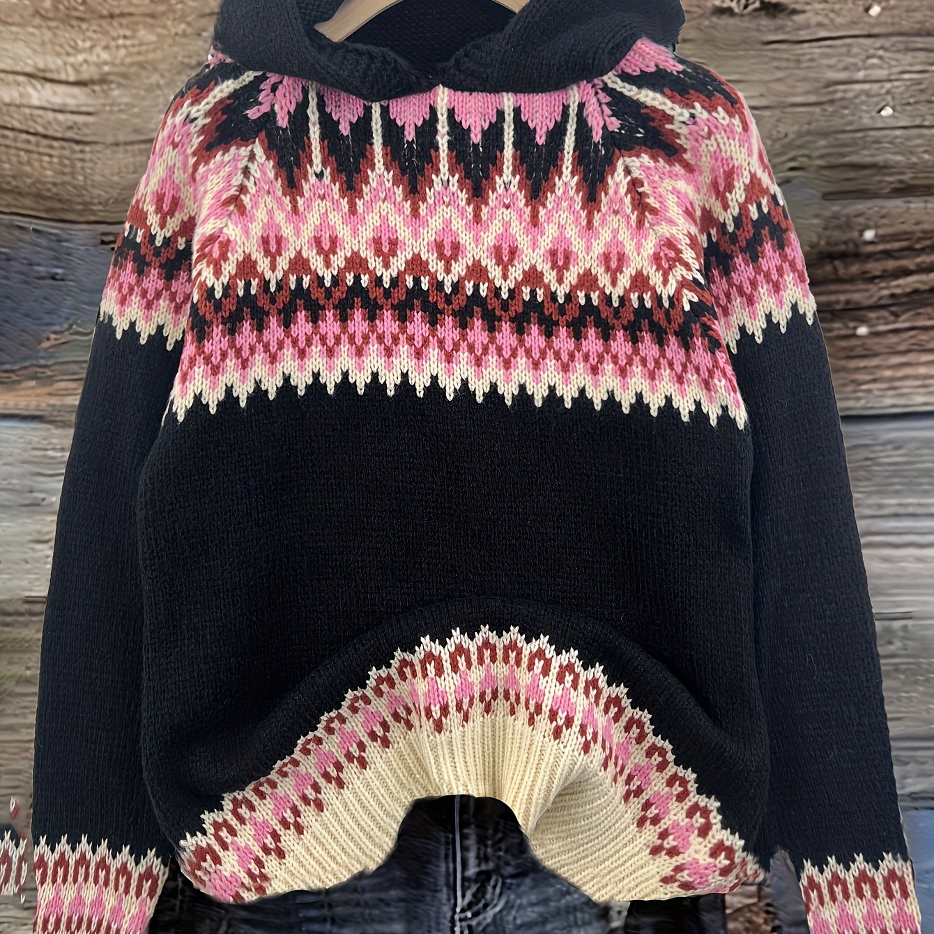 Suéter Cómodo Fair Isle para Mujeres con Capucha y Manga Larga Relajada de Estilo Oversized