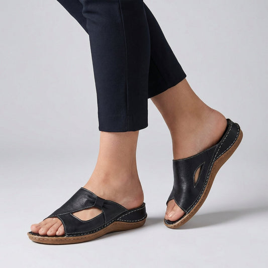 Sandalia Wedge de Cuero Cómoda para Mujeres con Corte Peep Toe y Estilo Confort