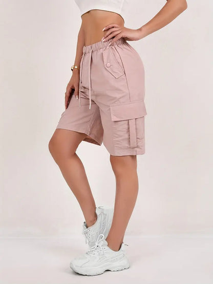 Pantalones Cortos Bermuda Cargo Rosa Sin Esfuerzo para Mujeres con Cintura Alta y Estilo Casual Relajado