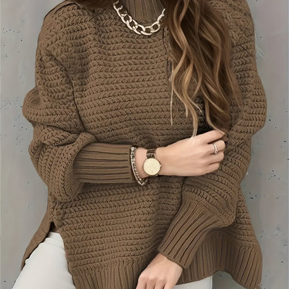 Suéter de Punto Texturizado Cómodo para Mujeres con Cuello Alto y Manga Larga en Estilo Relajado y Oversized