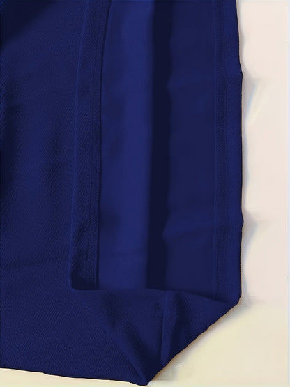Elegante Vestido Midi Azul Real para Mujeres con Escote Corazón, Manga Codo, Estilo Plisado Ajustado y Acampanado