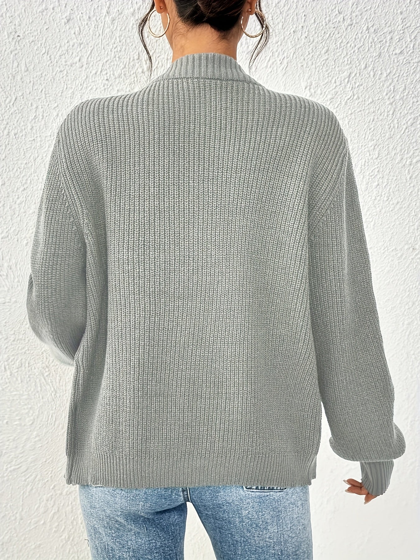Cárdigan de Punto Acanalado Cómodo para Mujeres con Cuello en V, Mangas Globo, Botones en la Parte Frontal y Estilo Oversized