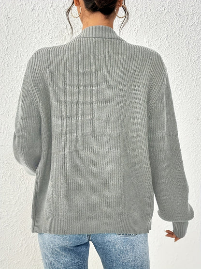 Cárdigan de Punto Acanalado Cómodo para Mujeres con Cuello en V, Mangas Globo, Botones en la Parte Frontal y Estilo Oversized
