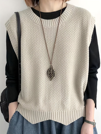 Chaleco de Suéter de Punto Grueso Cómodo para Mujeres con Cuello Redondo Sin Mangas Estilo Relajado y Oversized