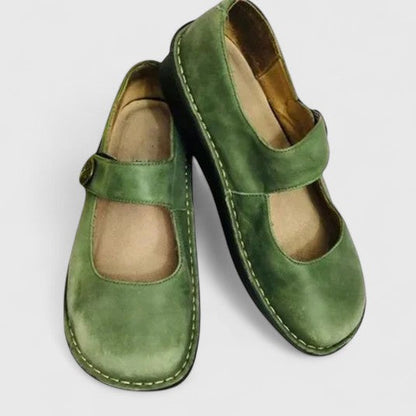 Zapatos Planos Mary Jane de Cuero Cómodos para Mujeres con Punta Redonda y Correa de Botón, Suela Cosida, Estilo Casual