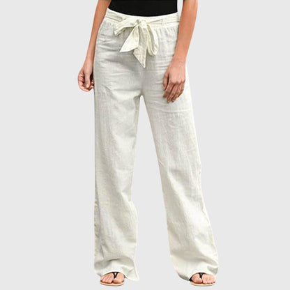 Pantalones de Lino Anchos para Mujeres con Cintura Alta y Cuerda Ajustable, Estilo Casual Relajado
