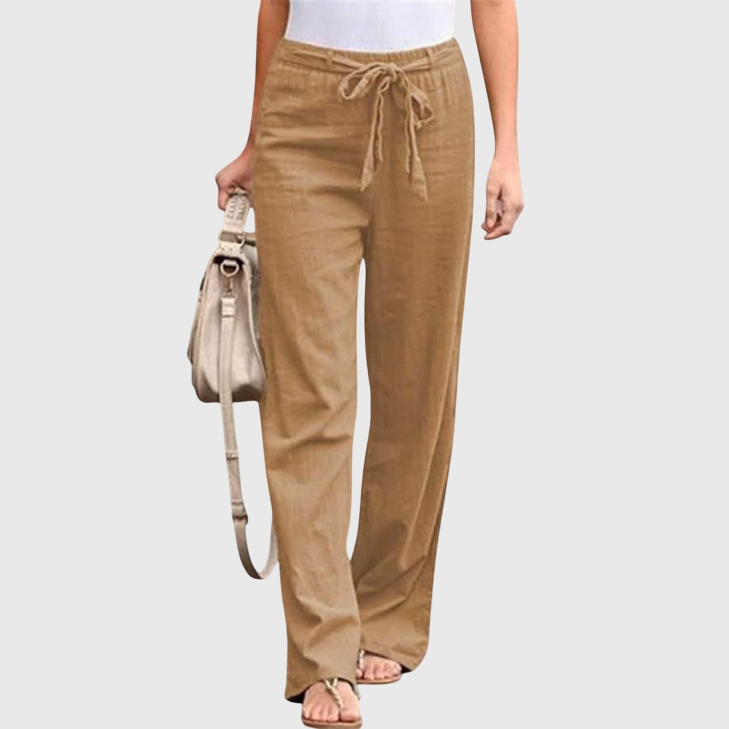 Pantalones de Lino Anchos para Mujeres con Cintura Alta y Cuerda Ajustable, Estilo Casual Relajado