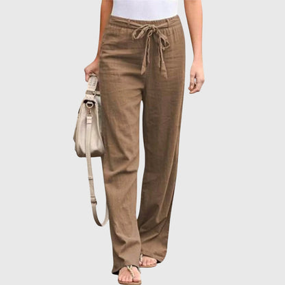 Pantalones de Lino Anchos para Mujeres con Cintura Alta y Cuerda Ajustable, Estilo Casual Relajado