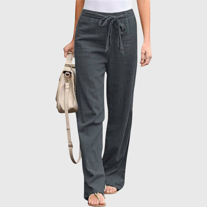 Pantalones de Lino Anchos para Mujeres con Cintura Alta y Cuerda Ajustable, Estilo Casual Relajado