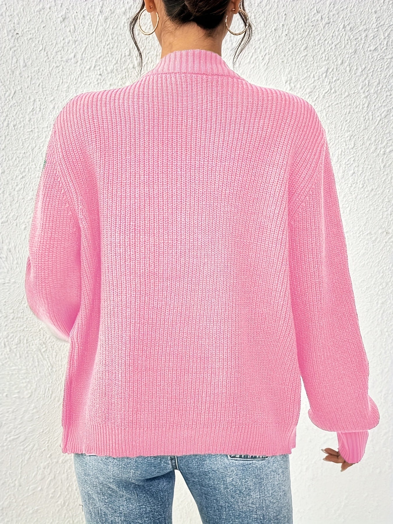 Cárdigan de Punto Acanalado Cómodo para Mujeres con Cuello en V, Mangas Globo, Botones en la Parte Frontal y Estilo Oversized