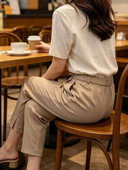 Pantalones Elegantes a Medida para Mujeres con Cintura Alta, Botón Frontal y Abertura Lateral en el Tobillo
