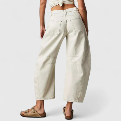 Jeans de Pierna Ancha Sin Esfuerzo para Mujeres con Cintura Alta y Costura Curvada Estilo Relajado y Holgado