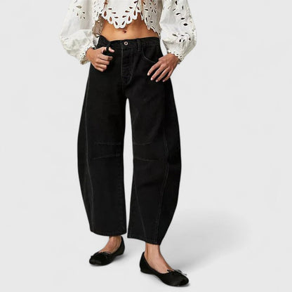 Jeans de Pierna Ancha Sin Esfuerzo para Mujeres con Cintura Alta y Costura Curvada Estilo Relajado y Holgado