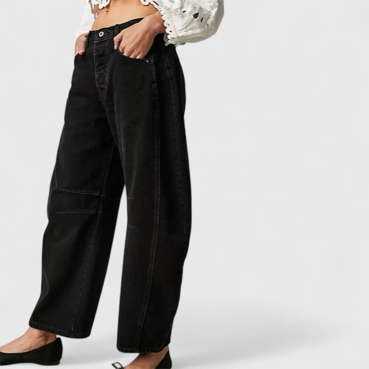 Jeans de Pierna Ancha Sin Esfuerzo para Mujeres con Cintura Alta y Costura Curvada Estilo Relajado y Holgado