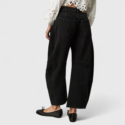Jeans de Pierna Ancha Sin Esfuerzo para Mujeres con Cintura Alta y Costura Curvada Estilo Relajado y Holgado